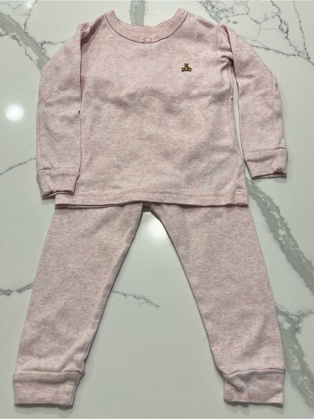 BABY GAP Pink Heather Long Sleeve Pajama Set with Teddy Accent - Size 18 - 24M❤️
